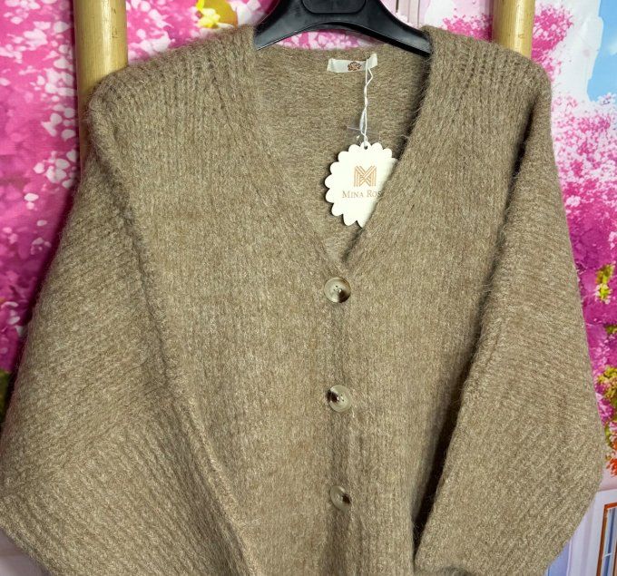 Gilet ample camel clair bébé ultra cocoon manches 3/4 Mina Rosa du 38 au 50/52 et même +