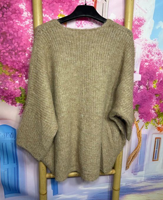 Gilet ample camel clair bébé ultra cocoon manches 3/4 Mina Rosa du 38 au 50/52 et même +