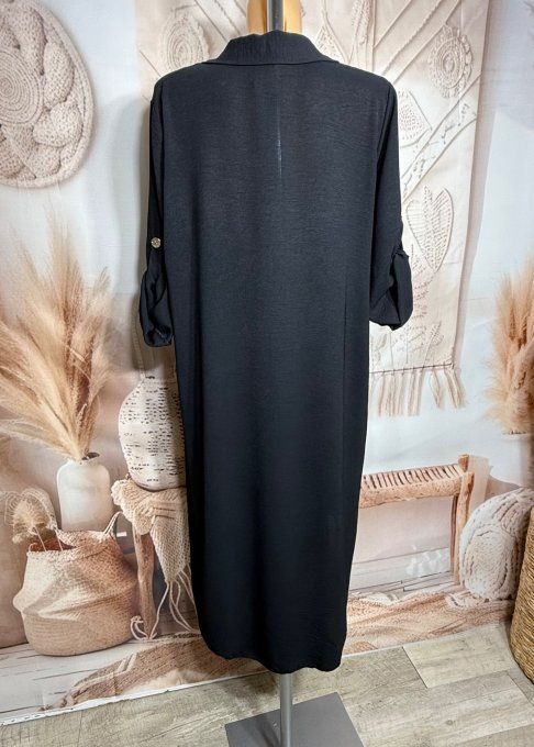 Robe longue noire col polo manches réglables Les Basiques du Dressing du 38 au 46