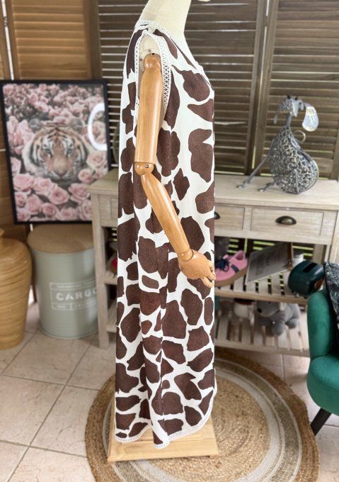 Maxi-tunique asymétrique imprimée cow choco et crème du 40 au 48/50 