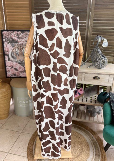 Maxi-tunique asymétrique imprimée cow choco et crème du 40 au 48/50 
