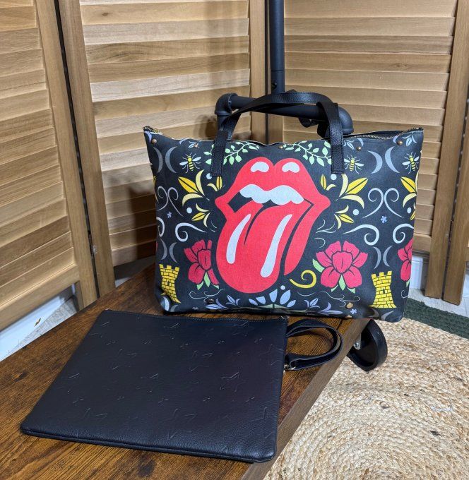 Grand sac besace + pochette suédine & simili-cuir The Rolling Stones qualité ++++ 