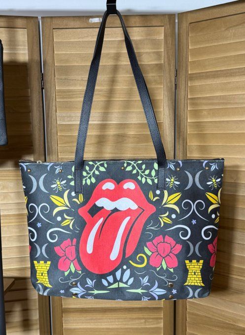 Grand sac besace + pochette suédine & simili-cuir The Rolling Stones qualité ++++ 