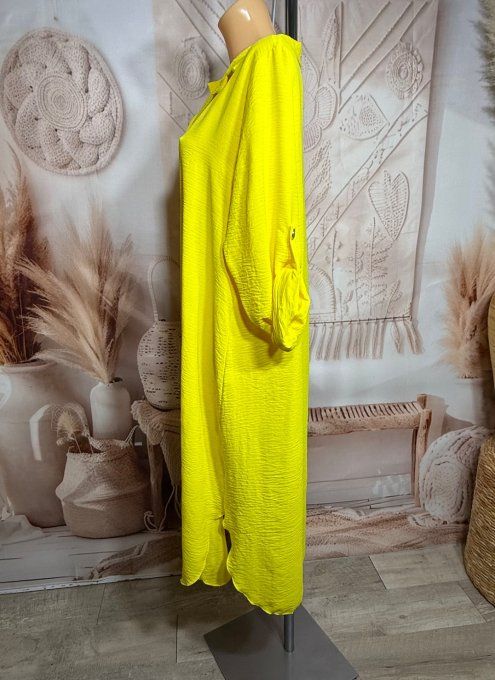 Robe longue jaune citron col polo manches réglables Les Basiques du Dressing du 38 au 46