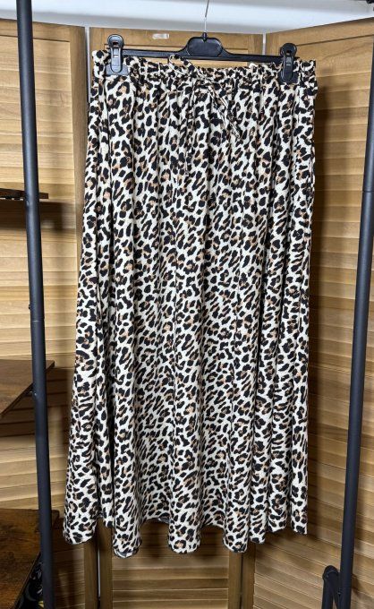 Jupe ample longue Léopard caramel beige noir du 40 au 52