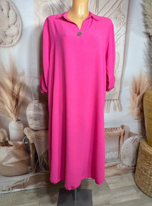 Robe longue Fuschia col polo manches réglables Les Basiques du Dressing du 38 au 46