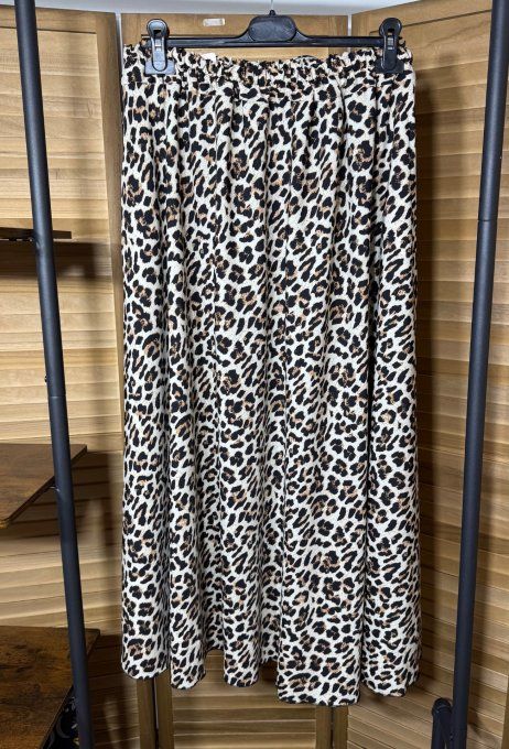 Jupe ample longue Léopard caramel beige noir du 40 au 52