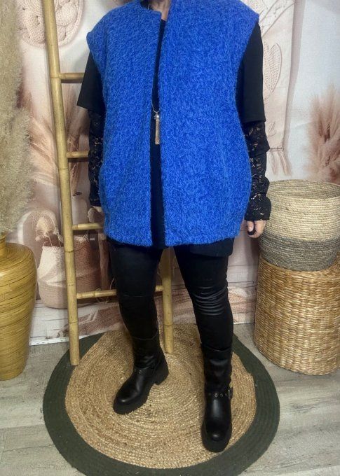 Veste sans manches façon laine bouillie bleu royal chiné du 40 au 50/52