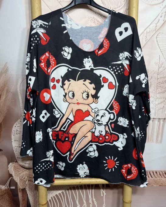 Top manches longues noir Betty Boop & son chien Pudgy du 40 au 50/52