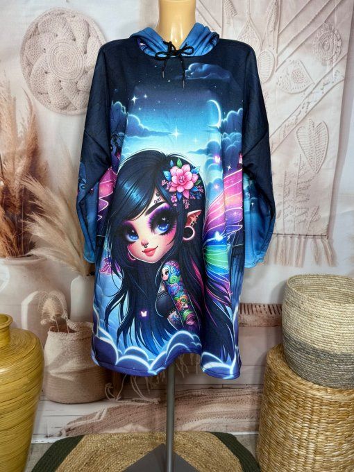 Robe-sweat trapèze à capuche multicolore The Tattoo Pretty Girl du 40 au 50/52 
