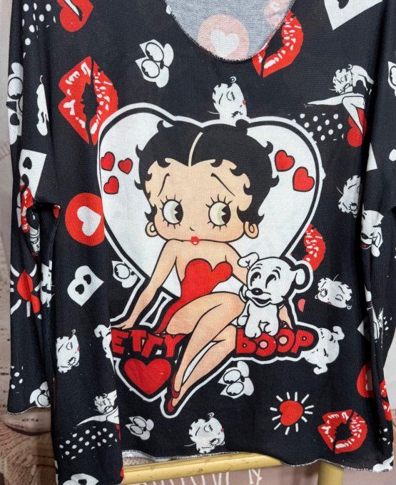 Top manches longues noir Betty Boop & son chien Pudgy du 40 au 50/52