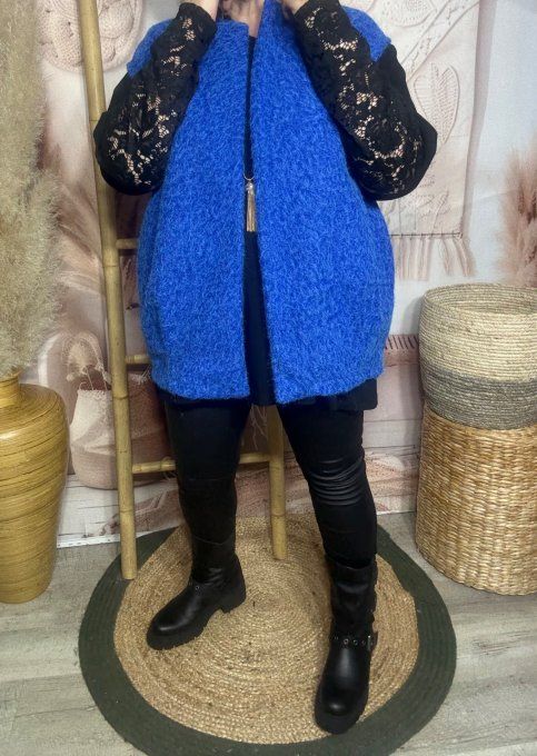 Veste sans manches façon laine bouillie bleu royal chiné du 40 au 50/52