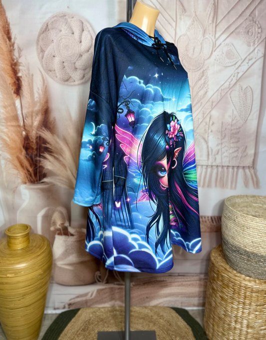 Robe-sweat trapèze à capuche multicolore The Tattoo Pretty Girl du 40 au 50/52 