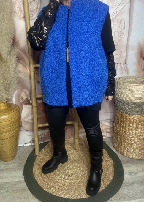 Veste sans manches façon laine bouillie bleu royal chiné du 40 au 50/52