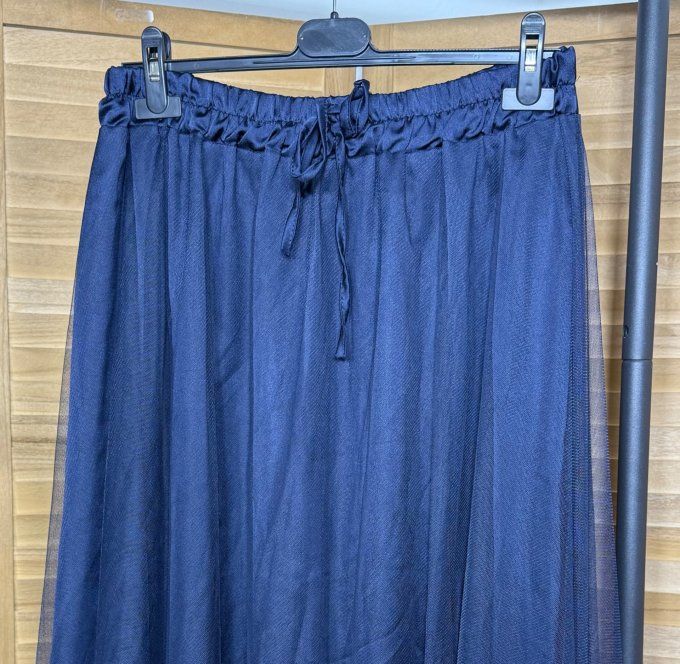 Jupe ample longue vaporeuse en tulle marine du 42 au 50/52