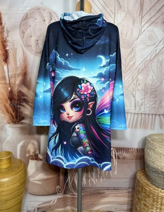 Robe-sweat trapèze à capuche multicolore The Tattoo Pretty Girl du 40 au 50/52 