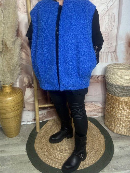 Veste sans manches façon laine bouillie bleu royal chiné du 40 au 50/52