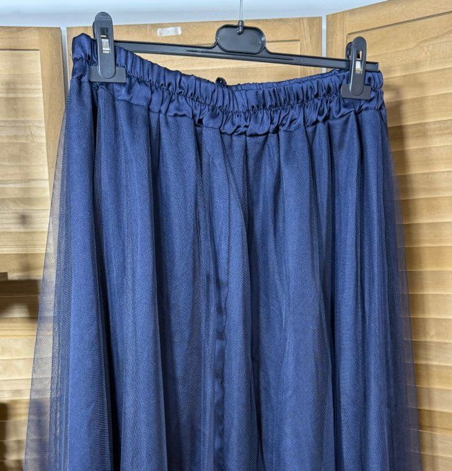 Jupe ample longue vaporeuse en tulle marine du 42 au 50/52