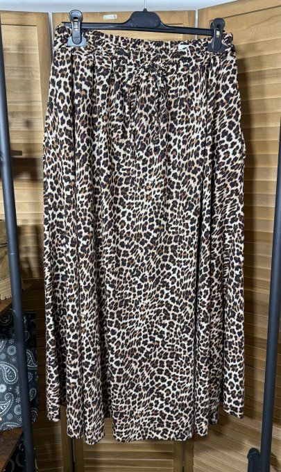 Jupe ample longue Léopard chocolat noir beige du 40 au 52