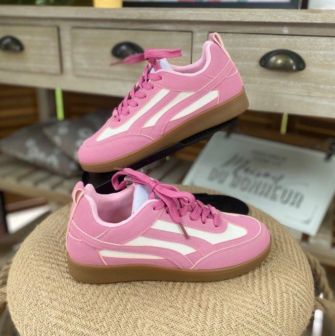 Baskets à lacets suédine rose poudré & blanche confort ++++ du 38 au 41 