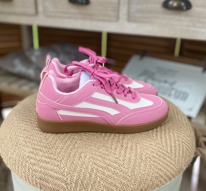 Baskets à lacets suédine rose poudré & blanche confort ++++ du 38 au 41 