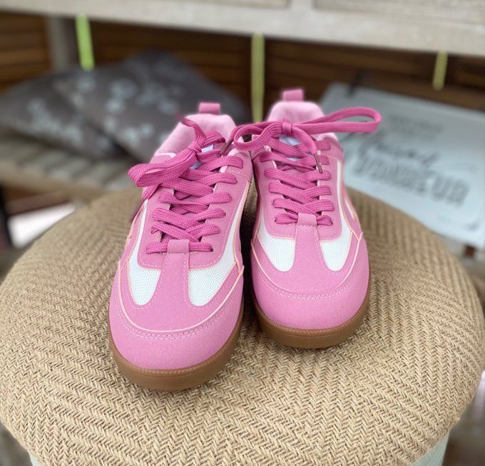 Baskets à lacets suédine rose poudré & blanche confort ++++ du 38 au 41 
