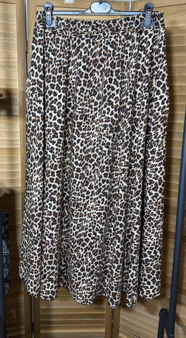 Jupe ample longue Léopard chocolat noir beige du 40 au 52