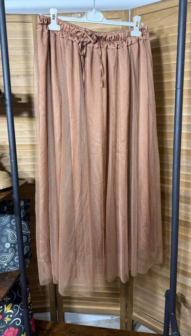Jupe ample longue vaporeuse en tulle caramel du 42 au 50/52