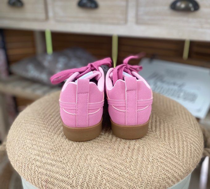 Baskets à lacets suédine rose poudré & blanche confort ++++ du 38 au 41 