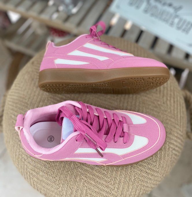 Baskets à lacets suédine rose poudré & blanche confort ++++ du 38 au 41 