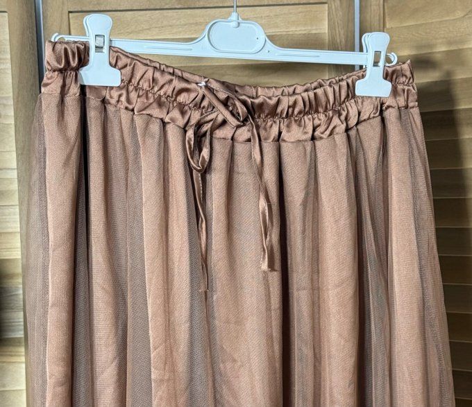 Jupe ample longue vaporeuse en tulle caramel du 42 au 50/52