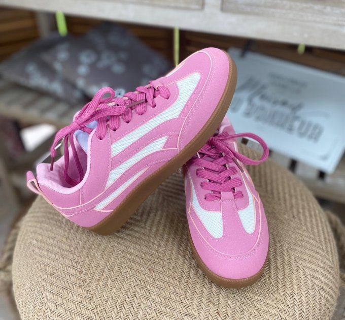 Baskets à lacets suédine rose poudré & blanche confort ++++ du 38 au 41 