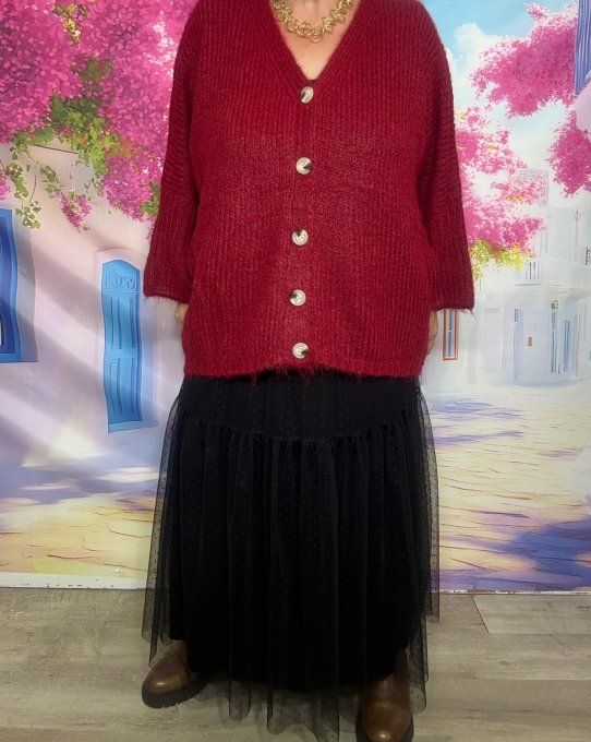 Gilet ample Bordeaux Grenat bébé ultra cocoon manches 3/4 Mina Rosa du 38 au 50/52 et même +