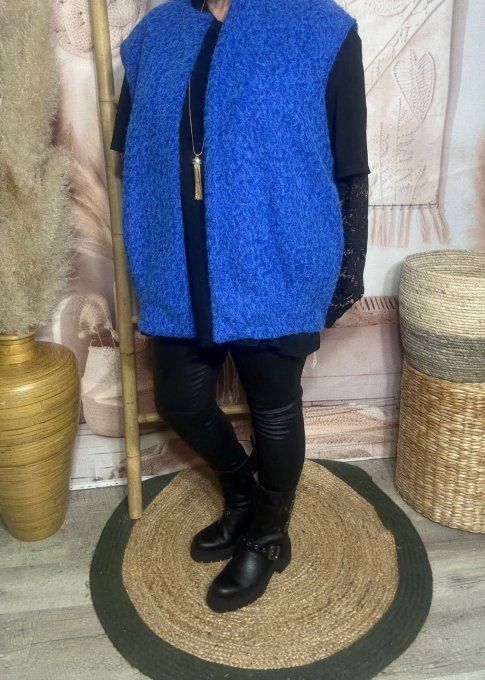 Veste sans manches façon laine bouillie bleu royal chiné du 40 au 50/52