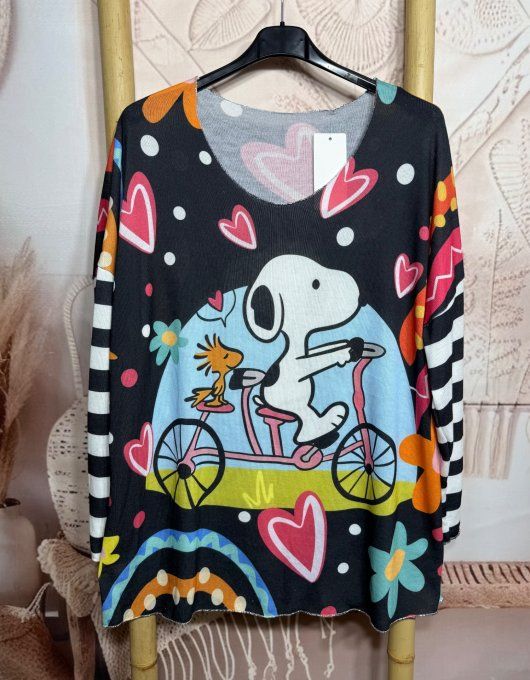 Top manches longues noir Snoopy à bicyclette du 40 au 50/52 
