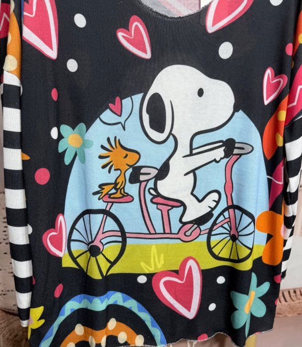 Top manches longues noir Snoopy à bicyclette du 40 au 50/52 