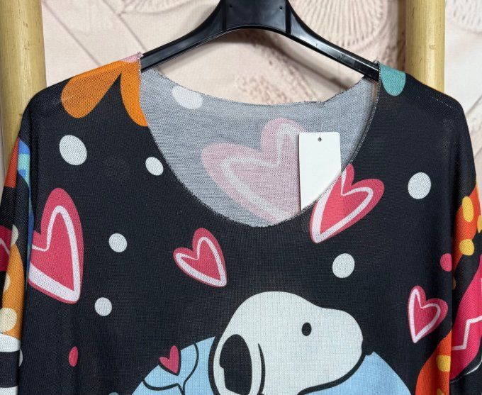 Top manches longues noir Snoopy à bicyclette du 40 au 50/52 