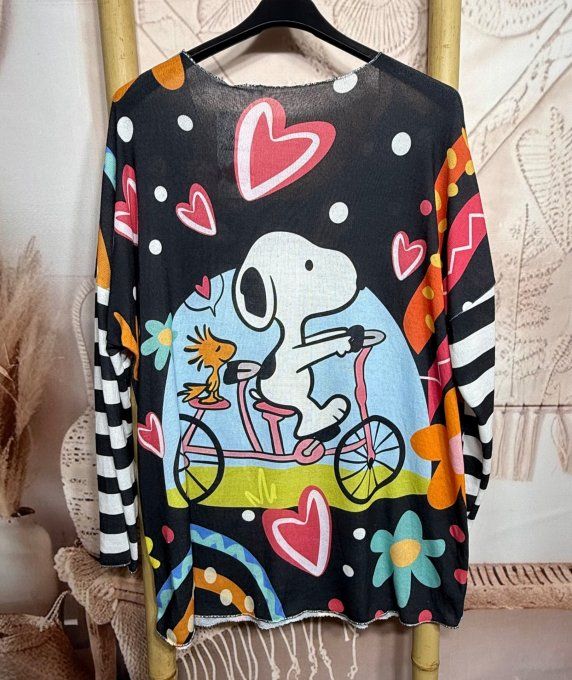 Top manches longues noir Snoopy à bicyclette du 40 au 50/52 