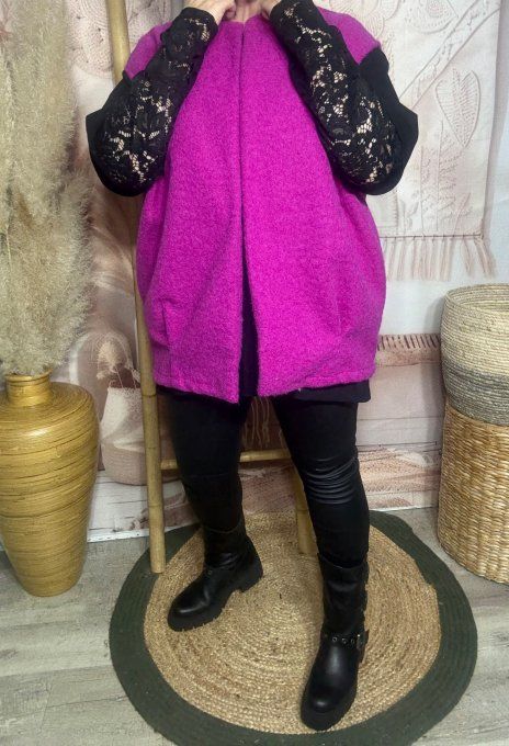 Veste sans manches façon laine bouillie rose fuchia chiné du 40 au 50/52