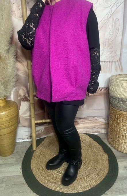 Veste sans manches façon laine bouillie rose fuchia chiné du 40 au 50/52