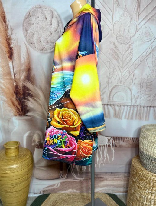 Robe-sweat trapèze à capuche multicolore Fée Clochette Tattoo du 40 au 50/52  