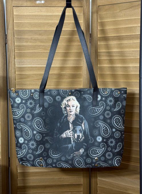 Grand sac besace + pochette suédine & simili-cuir Marylin Monroe & Doberman qualité ++++ 