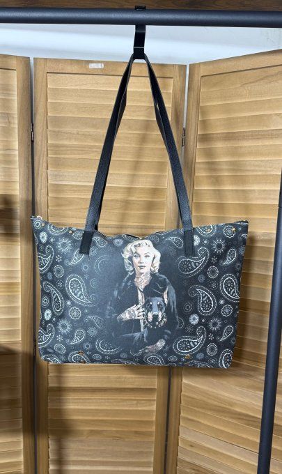 Grand sac besace + pochette suédine & simili-cuir Marylin Monroe & Doberman qualité ++++ 