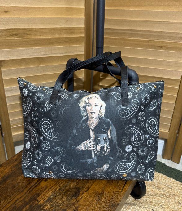 Grand sac besace + pochette suédine & simili-cuir Marylin Monroe & Doberman qualité ++++ 