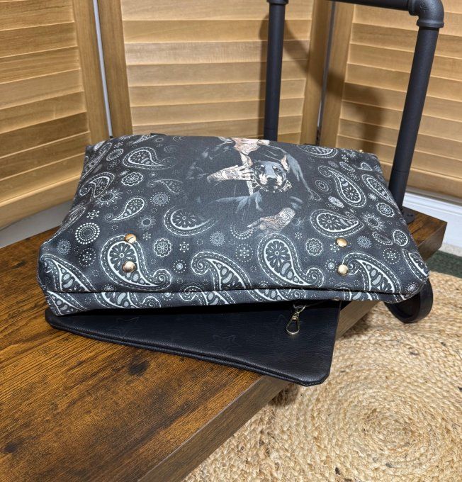 Grand sac besace + pochette suédine & simili-cuir Marylin Monroe & Doberman qualité ++++ 