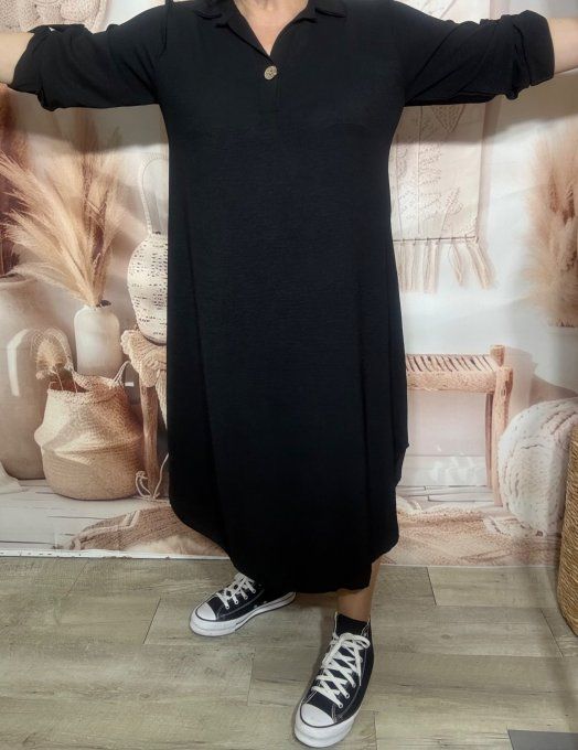 Robe longue noire col polo manches réglables Les Basiques du Dressing du 38 au 46