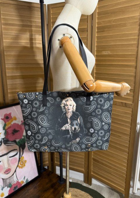 Grand sac besace + pochette suédine & simili-cuir Marylin Monroe & Doberman qualité ++++ 