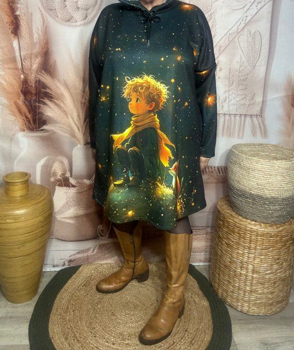 Robe-sweat trapèze à capuche multicolore Le Petit Prince du 40 au 50/52 