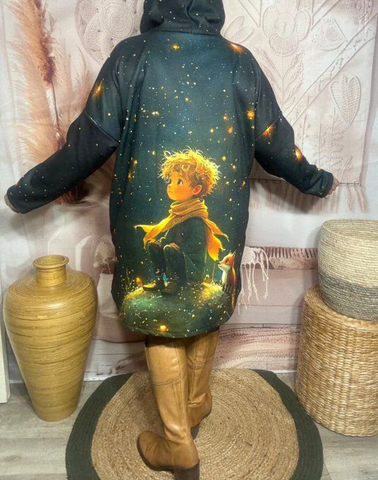 Robe-sweat trapèze à capuche multicolore Le Petit Prince du 40 au 50/52 