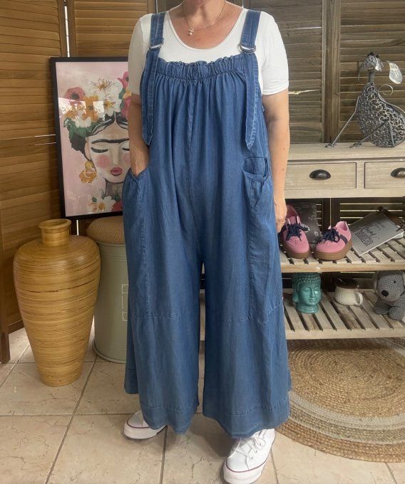 Salopette ample Jeans fin Tencel Stone bretelles réglables du 40 au 50/52 